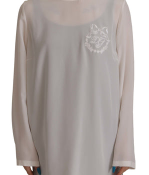 Dolce &amp; Gabbana White Silk DG Logo Embroidered Long Sleeves Blouse