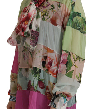 Dolce &amp; Gabbana Blusa de seda elegante con patchwork floral