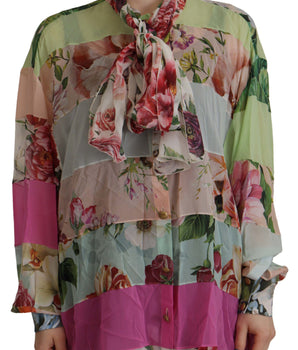 Dolce &amp; Gabbana Blusa de seda elegante con patchwork floral