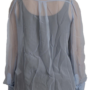 Dolce &amp; Gabbana Elegant Silk Ascot Collar Blouse in Light Blue