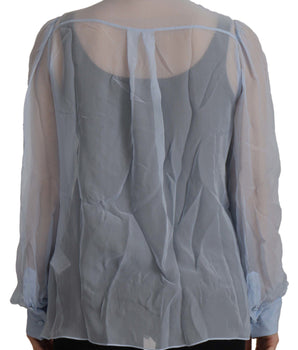 Dolce &amp; Gabbana Blusa elegante de seda con cuello Ascot en azul claro