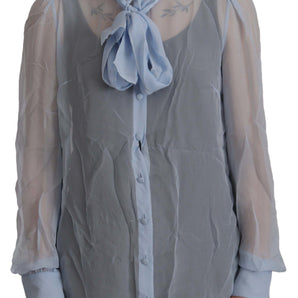 Dolce &amp; Gabbana Elegant Silk Ascot Collar Blouse in Light Blue