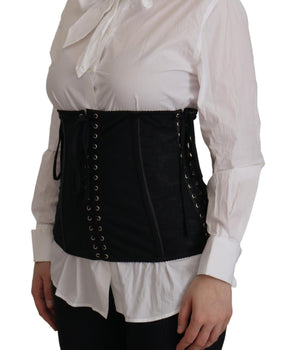 Dolce &amp; Gabbana Elegante top negro con tirantes en la cintura y corsé