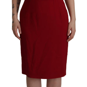 Dolce &amp; Gabbana Elegant Red Square Neck Midi Dress