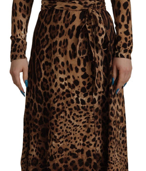 Dolce &amp; Gabbana Elegante vestido largo evasé con cuello en V en marrón