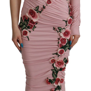 Dolce &amp; Gabbana Elegante vestido ajustado rosa de un hombro