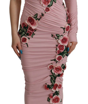 Dolce &amp; Gabbana Elegante vestido ajustado rosa de un hombro