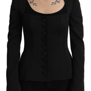 Dolce & Gabbana Sleek Black Snap Jacket with Silk Lining