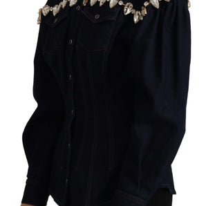 Dolce &amp; Gabbana Elegant Crystal-Embellished Denim Jacket