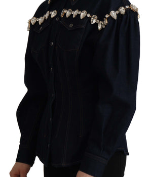 Dolce &amp; Gabbana Elegante chaqueta vaquera con adornos de cristales