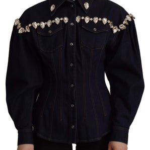 Dolce &amp; Gabbana Elegant Crystal-Embellished Denim Jacket