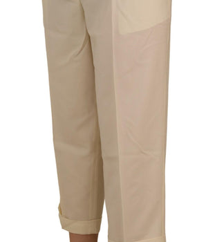 Dolce & Gabbana Ivory High Waist Cropped Folded Hem Trousers Pants