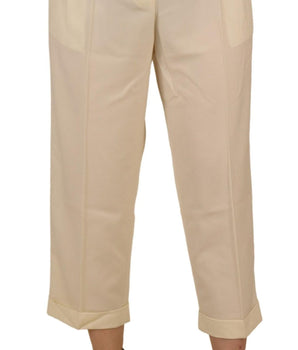 Dolce & Gabbana Ivory High Waist Cropped Folded Hem Trousers Pants