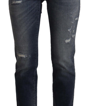 Dolce &amp; Gabbana Vaqueros ajustados de diseñador de cintura alta en azul