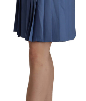 Dolce & Gabbana Blue Embellished Pleated Mini Skirt Wool