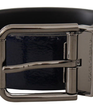 Dolce & Gabbana Blue Patent Leather Vernice Silver Logo Buckle Belt