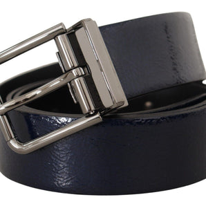 Dolce &amp; Gabbana Elegant Blue Leather Belt with Silver Buckle