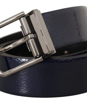 Dolce & Gabbana Blue Patent Leather Vernice Silver Logo Buckle Belt