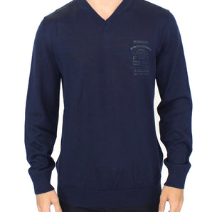 Ermanno Scervino Elegant Blue V-Neck Wool Blend Pullover