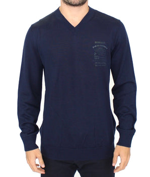 Ermanno Scervino Elegant Blue V-Neck Wool Blend Pullover Ermanno Scervino 