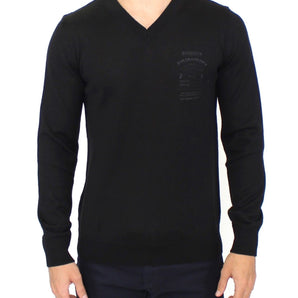 Ermanno Scervino Elegant Black V-Neck Wool Blend Sweater