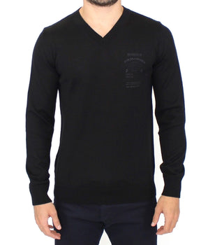 Ermanno Scervino Elegant Black V-Neck Wool Blend Sweater Ermanno Scervino 