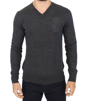 Ermanno Scervino Chic Gray V-Neck Wool Blend Pullover Sweater Ermanno Scervino 