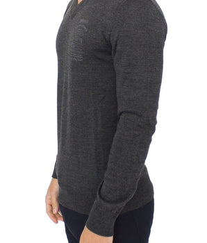 Ermanno Scervino Chic Gray V-Neck Wool Blend Pullover Sweater Ermanno Scervino 
