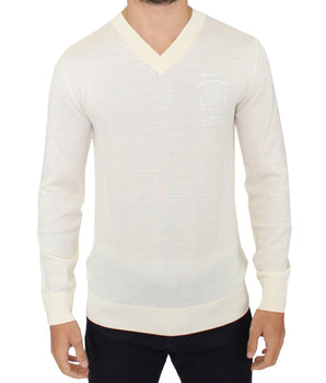 Ermanno Scervino Off-White V-Neck Wool Blend Pullover Ermanno Scervino 