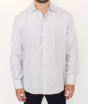 Ermanno Scervino Elegant White and Gray Striped Cotton Shirt Ermanno Scervino 