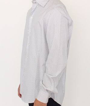 Ermanno Scervino Elegant White and Gray Striped Cotton Shirt Ermanno Scervino 
