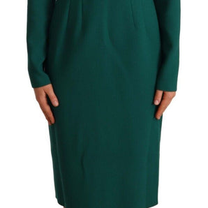 Dolce & Gabbana Emerald Green Midi Sheath Dress with Crystal Brooch