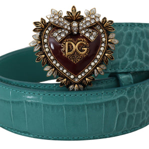 Dolce & Gabbana Elegant Blue Leather Belt with Gold Buckle