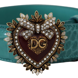 Dolce &amp; Gabbana Elegant Blue Leather Belt with Gold Buckle