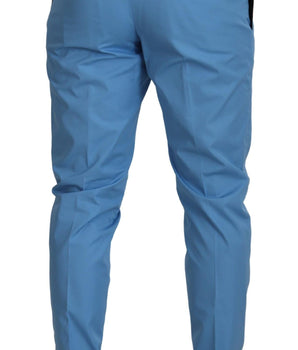 Dolce & Gabbana Blue Cotton Silk Trousers Chinos Pants