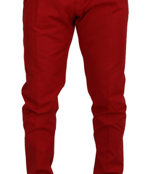Dolce & Gabbana Red Cotton Slim Fit Trousers Chinos Pants