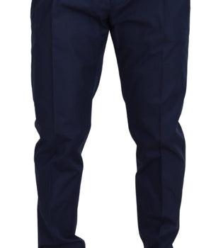 Dolce & Gabbana Blue Cotton Silk Trousers Chinos Pants