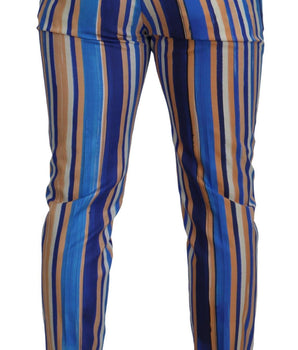 Dolce & Gabbana Blue Striped Silk Cotton Slim Trousers Pants