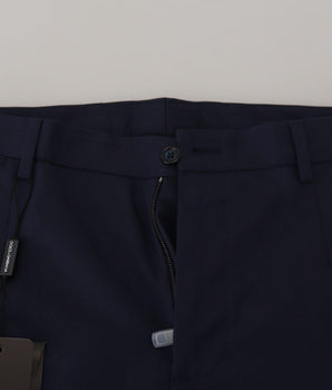 Dolce & Gabbana Blue Linen Cotton Slim Trousers Chinos Pants