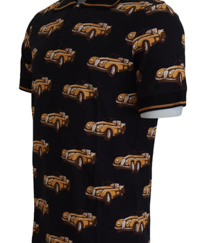 Dolce &amp; Gabbana Black Car Print Short Sleeve Polo Shirt