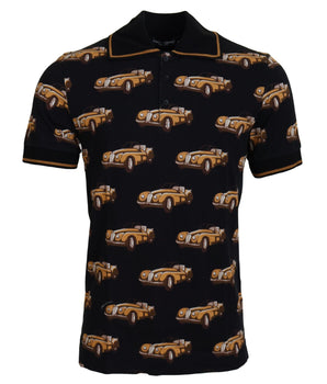 Dolce &amp; Gabbana Black Car Print Short Sleeve Polo Shirt