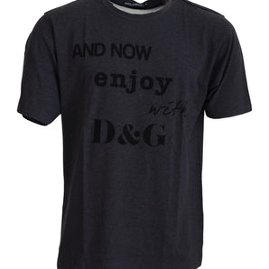 Dolce &amp; Gabbana Elegante camiseta gris con cuello redondo y motivo