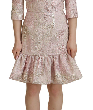 Dolce & Gabbana Pink Jaquard 3/4 Sleeve Sheath Midi Dress