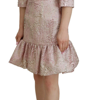 Dolce & Gabbana Pink Jaquard 3/4 Sleeve Sheath Midi Dress