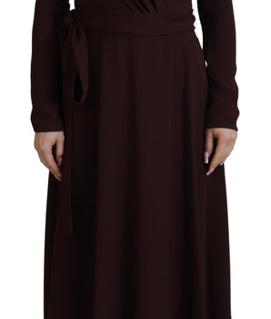 Dolce &amp; Gabbana Elegant Brown Long Sleeve Wrap Dress