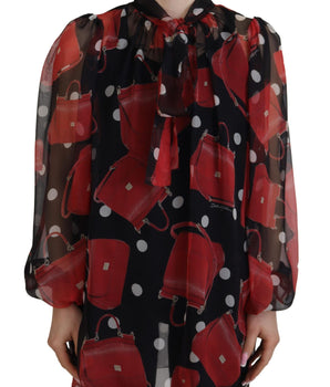 Dolce & Gabbana Black Red Sicily Bag Silk Shirt Top Blouse