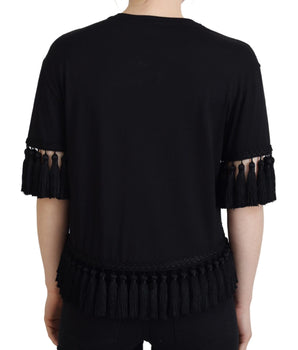 Dolce &amp; Gabbana Black T-shirt Blouse Tassle Cotton Blouse