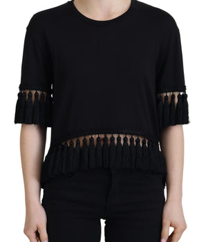 Dolce &amp; Gabbana Black T-shirt Blouse Tassle Cotton Blouse