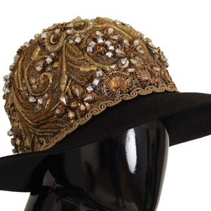 Dolce &amp; Gabbana Elegant Black Gold Studded Fedora