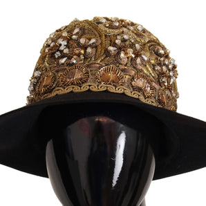 Dolce &amp; Gabbana Elegante sombrero de fieltro con tachuelas de oro negro